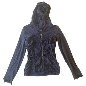 European Culture Y2K Inspired Lightweight Navy Hooded Zip Up Women's Size M